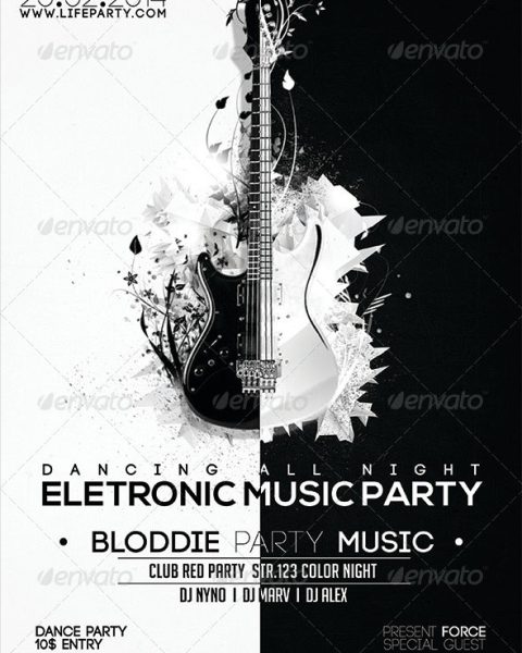 Volantino bianco e nero per evento musicale